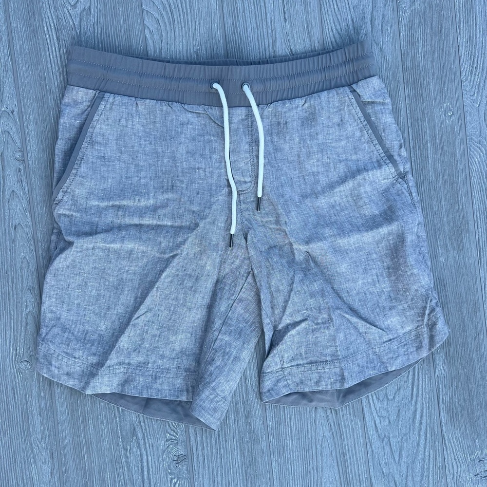 Women’s Athleta Gray Linen 8” Shorts Size 6 Drawstring Elastic Waist